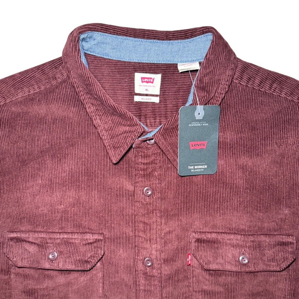 Levi's The Worker Relaxed Fit Corduroy Shirt Mens XL Burgundy NWT - Picture 1 of 9